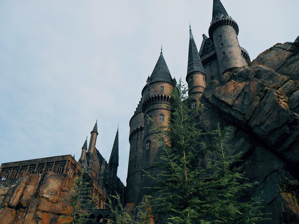 Hogwarts Castle above the rocks at Universal Islands of Adventure in Orlando