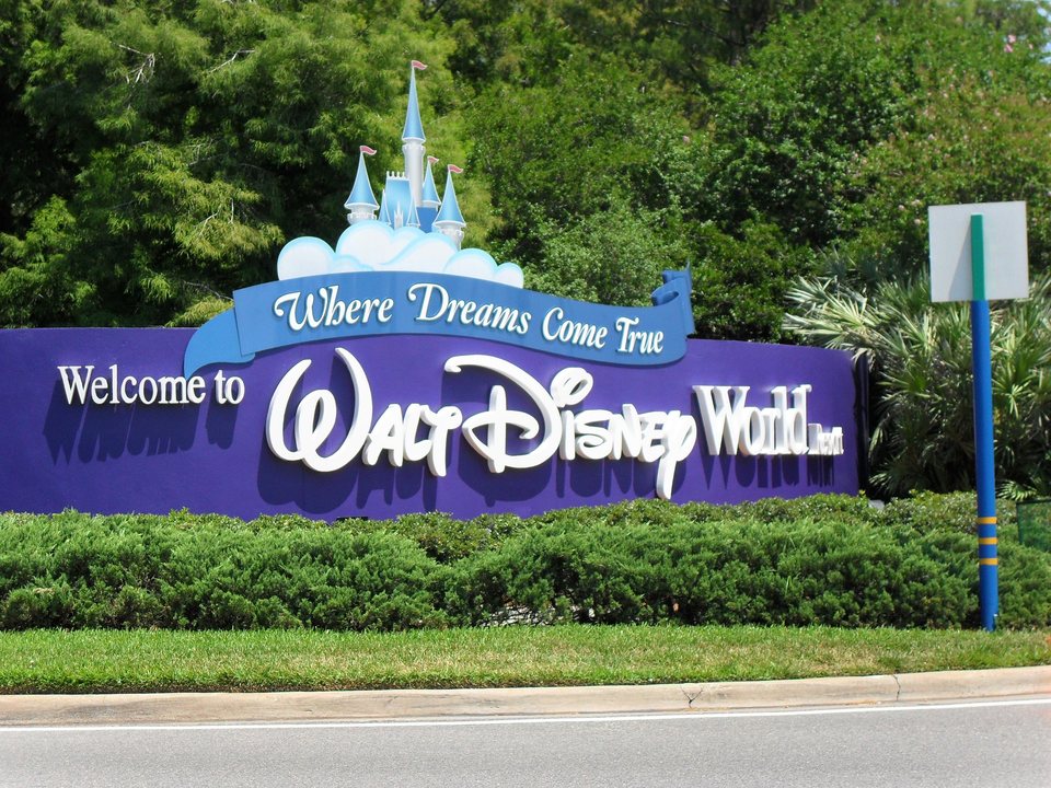Walt Disney World entrance sign in the Orlando area of Florida